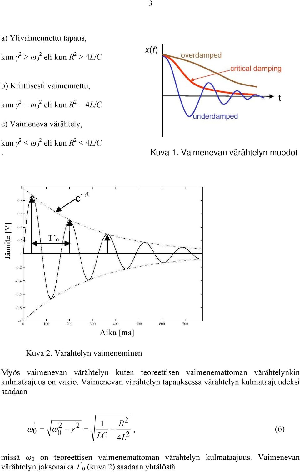 Värähtelyn vaimeneminen Myös vaimenevan värähtelyn kuten teoreettisen vaimenemattoman värähtelynkin kulmataajuus on vakio.