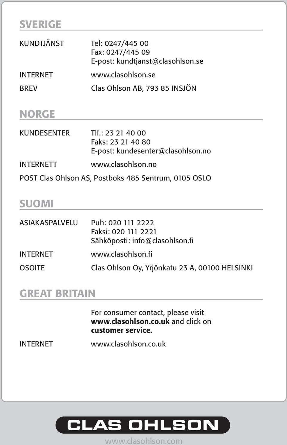 no INTERNETT www.clasohlson.