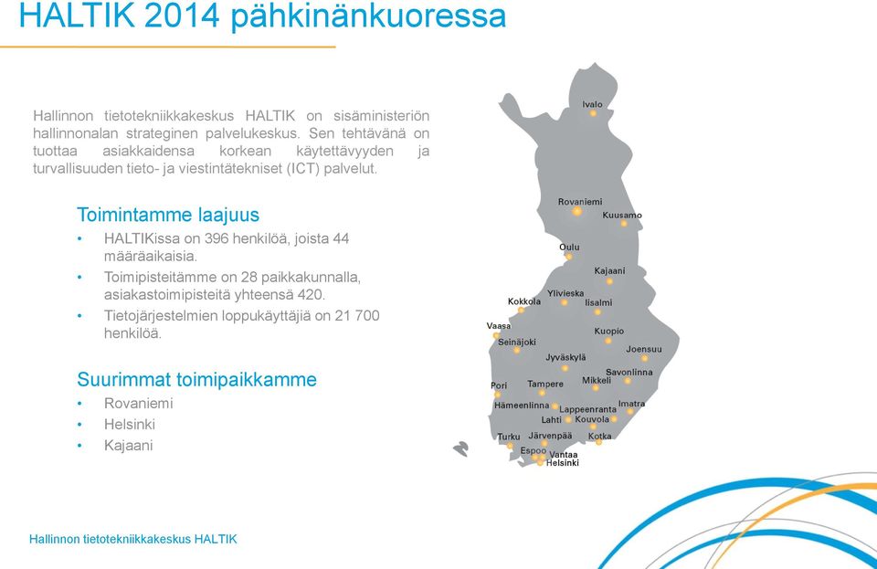 palvelut. Toimintamme laajuus HALTIKissa on 396 henkilöä, joista 44 määräaikaisia.