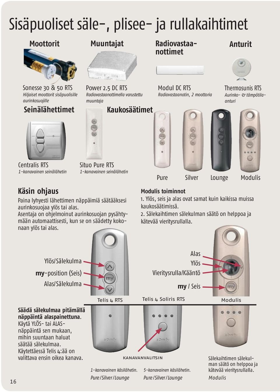 Pure RTS 1-kanavainen seinälähetin Käsin ohjaus Paina lyhyesti lähettimen näppäimiä säätääksesi aurinkosuojaa ylös tai alas.