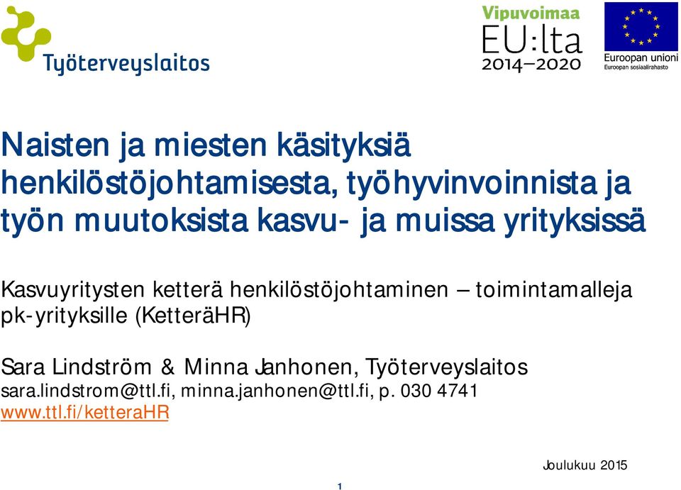 toimintamalleja pk-yrityksille (KetteräHR) Sara Lindström & Minna Janhonen,