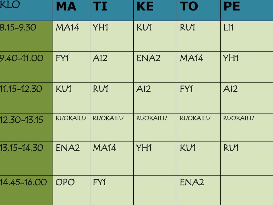 15-12.30 KU1 RU1 AI2 FY1 AI2 2.30-13.