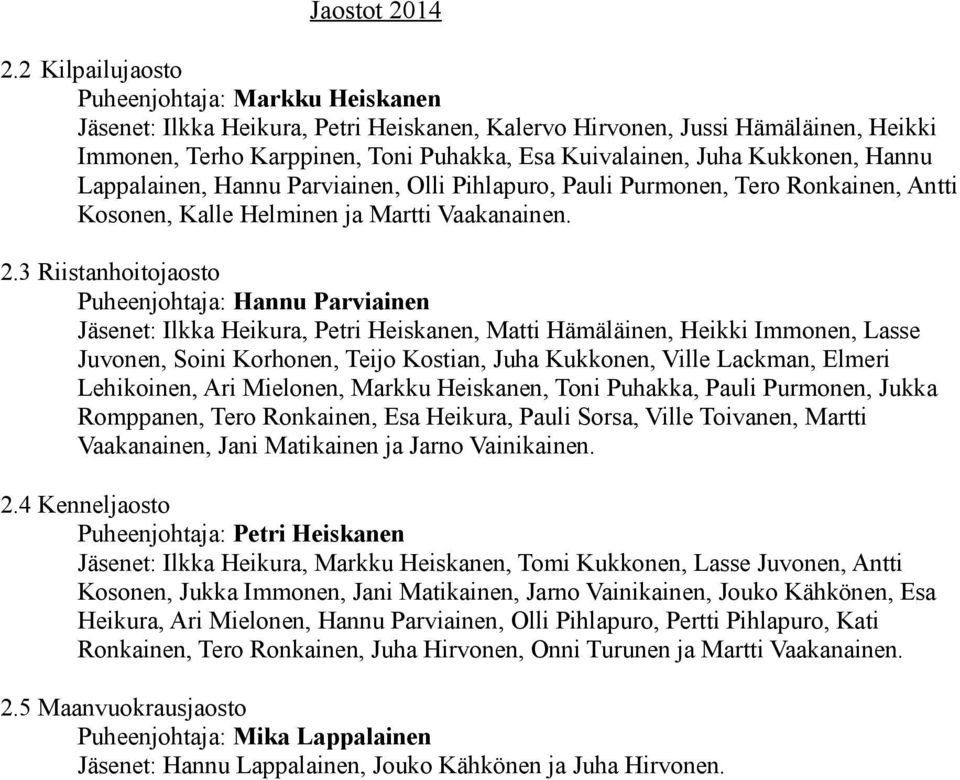 Kukkonen, Hannu Lappalainen, Hannu Parviainen, Olli Pihlapuro, Pauli Purmonen, Tero Ronkainen, Antti Kosonen, Kalle Helminen ja Martti Vaakanainen. 2.