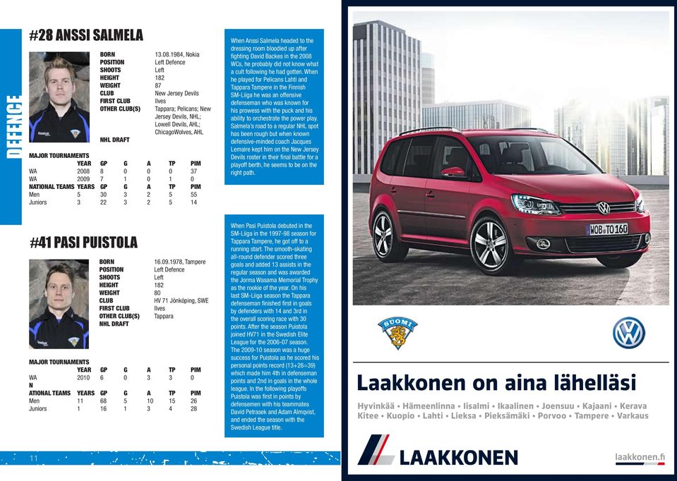 1984, Nokia POSITION Defence HEIGHT 182 WEIGHT 87 New Jersey Devils FIRST Ilves OTHER (S) Tappara; Pelicans; New Jersey Devils, NHL; Lowell Devils, AHL; ChicagoWolves, AHL NHL DRAFT 16.09.