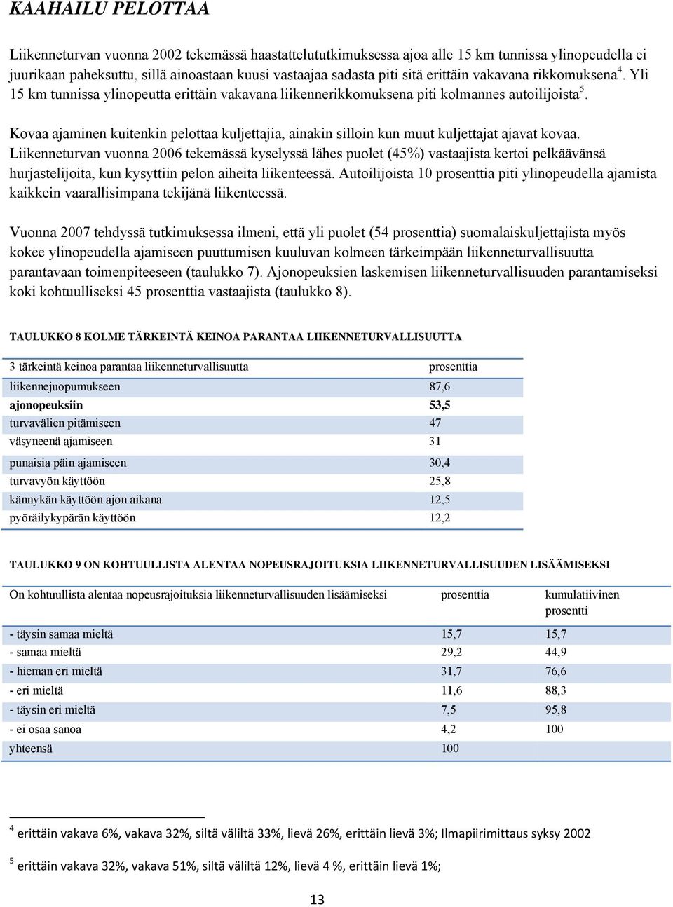 Kovaa ajaminen kuitenkin pelottaa kuljettajia, ainakin silloin kun muut kuljettajat ajavat kovaa.