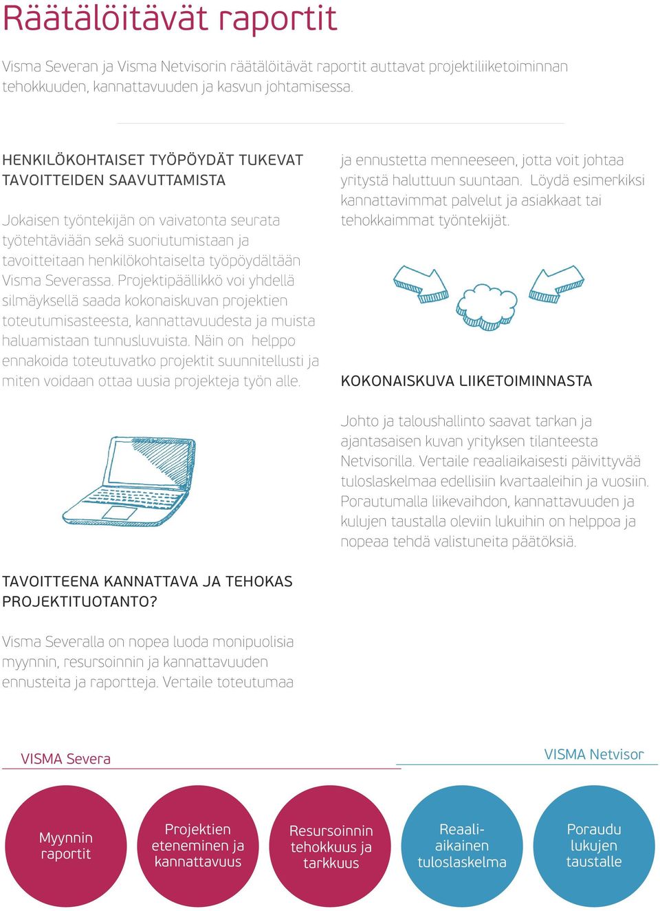 Severassa. Projektipäällikkö voi yhdellä silmäyksellä saada kokonaiskuvan projektien toteutumisasteesta, kannattavuudesta ja muista haluamistaan tunnusluvuista.