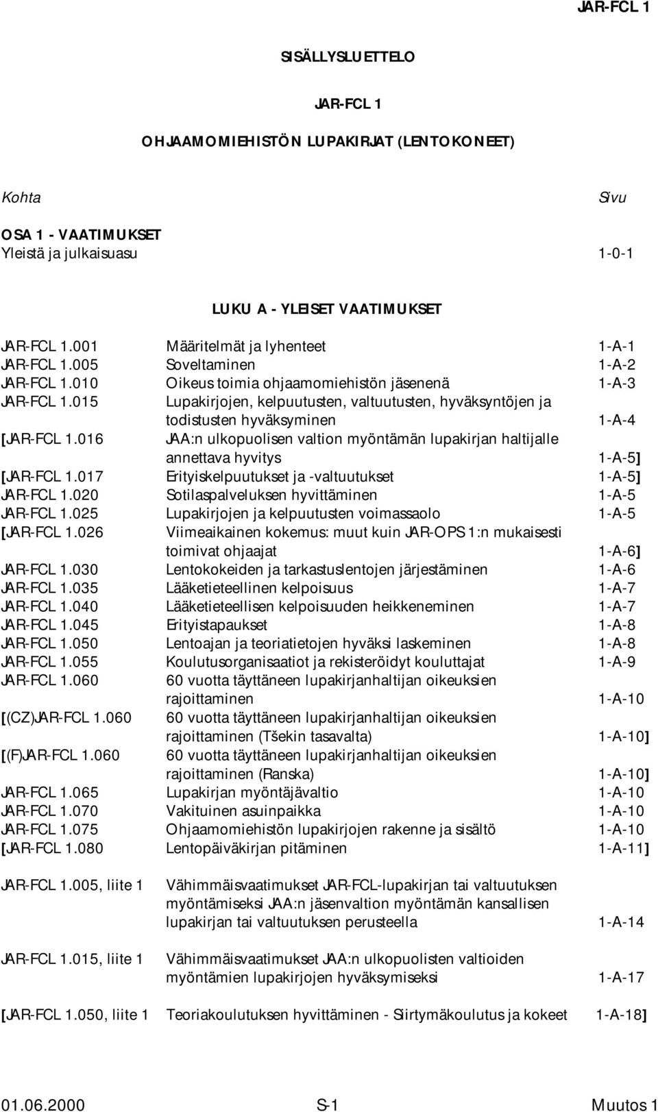 015 Lupakirjojen, kelpuutusten, valtuutusten, hyväksyntöjen ja todistusten hyväksyminen 1-A-4 [JAR-FCL 1.