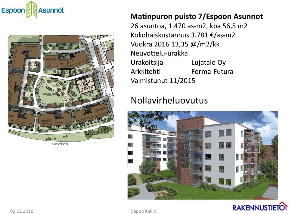 781 /as m2 Vuokra 2016 13,35 @/m2/kk Neuvottelu urakka