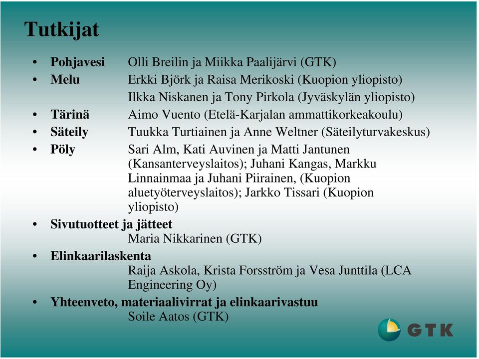 (Kansanterveyslaitos); Juhani Kangas, Markku Linnainmaa ja Juhani Piirainen, (Kuopion aluetyöterveyslaitos); Jarkko Tissari (Kuopion yliopisto) Sivutuotteet ja jätteet