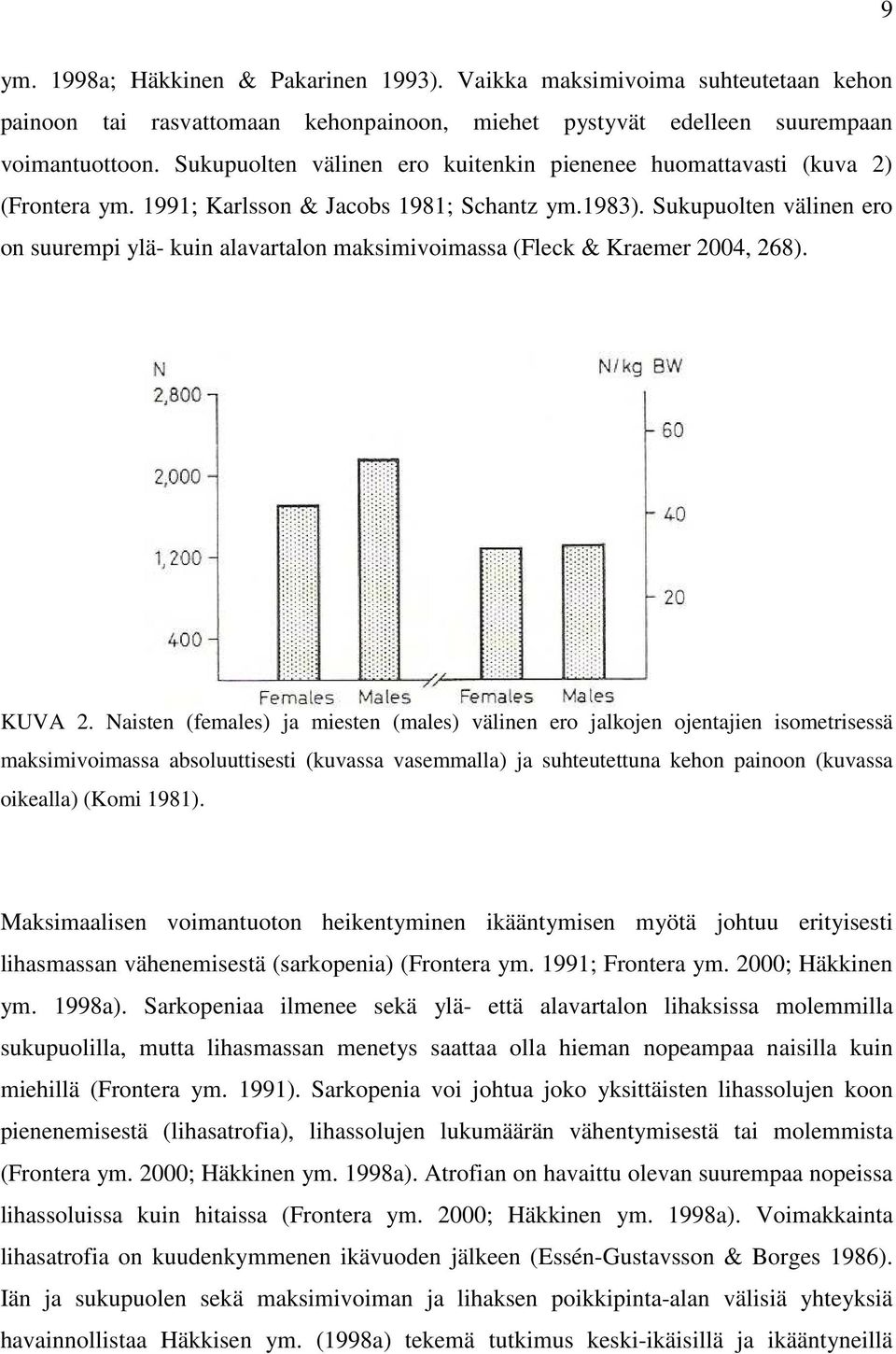 Sukupuolten välinen ero on suurempi ylä- kuin alavartalon maksimivoimassa (Fleck & Kraemer 2004, 268). KUVA 2.