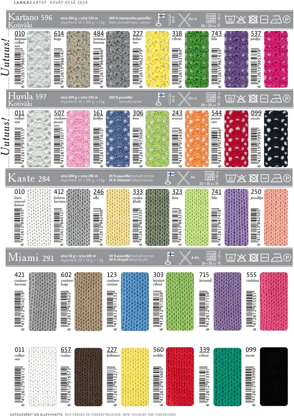 cotton 227 100 % puuvilla/ bomull/cotton 306 lime 1,5 2 1,5 2 318 vihreä 23 oranssi 2½ 3 2½ 3 28 = 10 cm 28 = 10 cm 38 = 10 cm 38 = 10 cm 73 537 pinkki 5 n Kaste 28 n/ca 100 g = n/ca 196 m 12 helmen