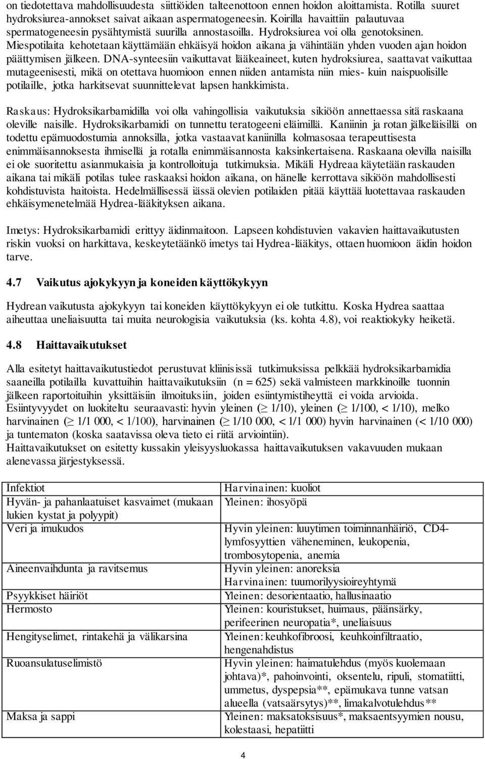 Miespotilaita kehotetaan käyttämään ehkäisyä hoidon aikana ja vähintään yhden vuoden ajan hoidon päättymisen jälkeen.