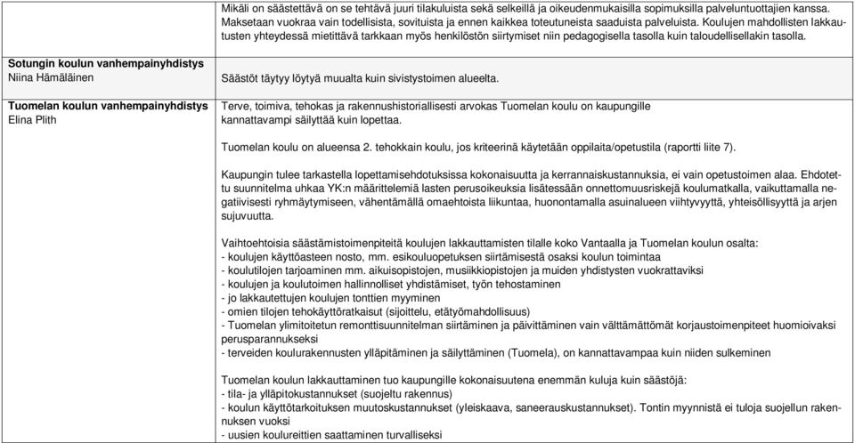 Koulujen mahdollisten lakkautusten yhteydessä mietittävä tarkkaan myös henkilöstön siirtymiset niin pedagogisella tasolla kuin taloudellisellakin tasolla.