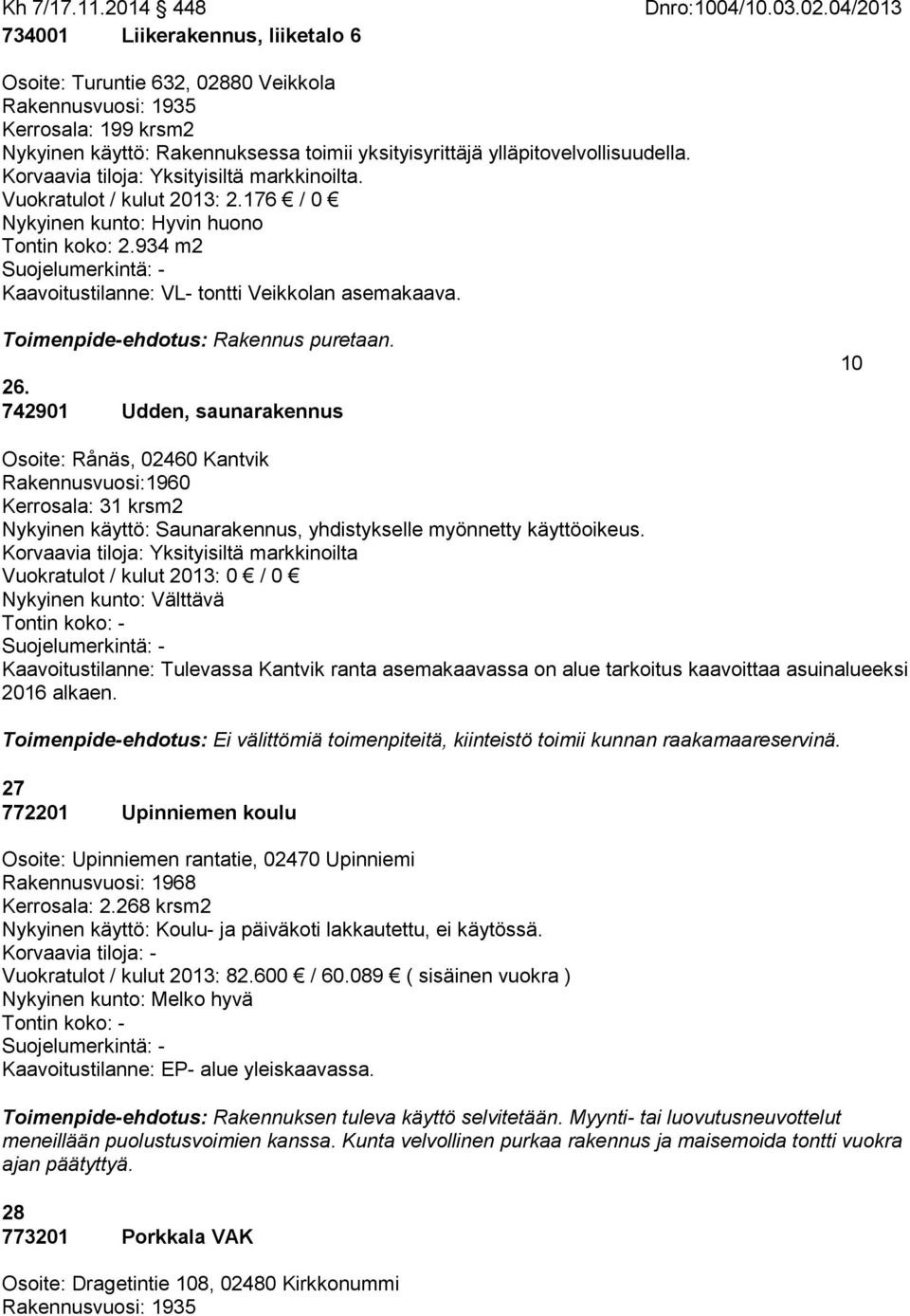 Toimenpide-ehdotus: Rakennus puretaan. 26.