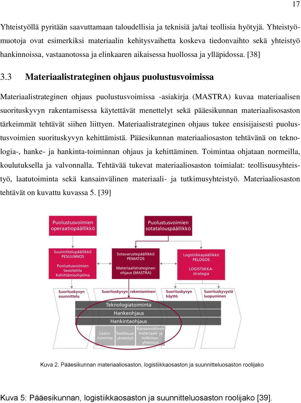 3 Materiaalistrateginen ohjaus puolustusvoimissa Materiaalistrateginen ohjaus puolustusvoimissa -asiakirja (MASTRA) kuvaa materiaalisen suorituskyvyn rakentamisessa käytettävät menettelyt sekä