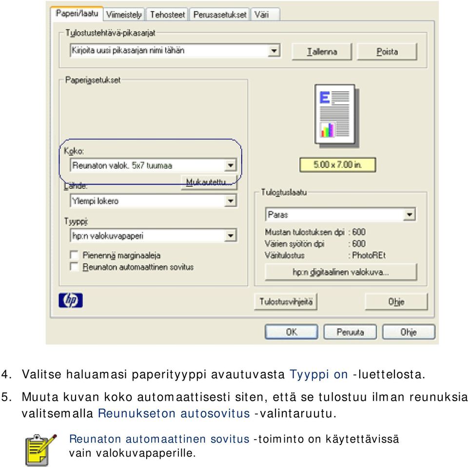 reunuksia valitsemalla Reunukseton autosovitus -valintaruutu.