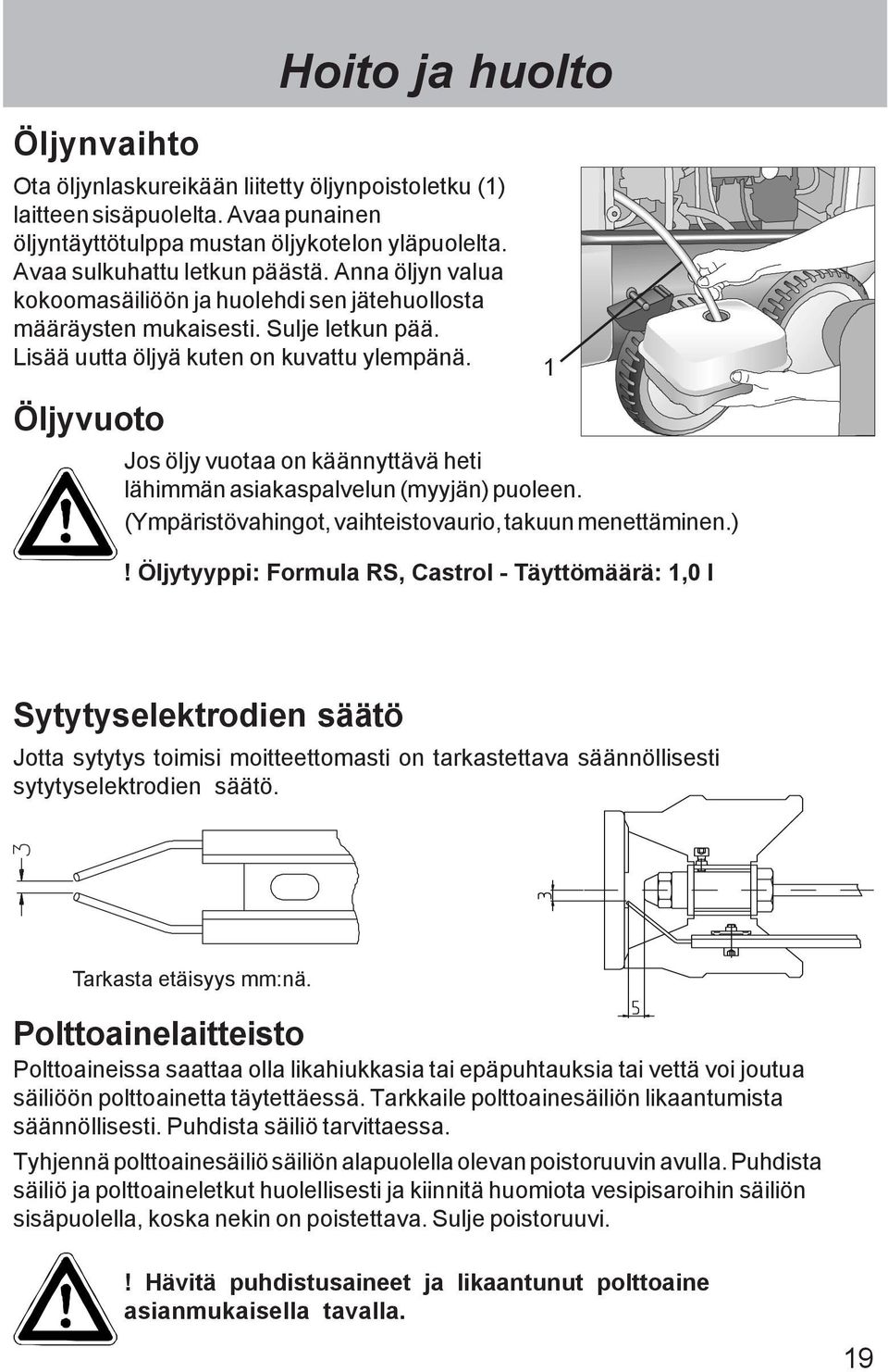 1 Öljyvuoto Jos öljy vuotaa on käännyttävä heti lähimmän asiakaspalvelun (myyjän) 