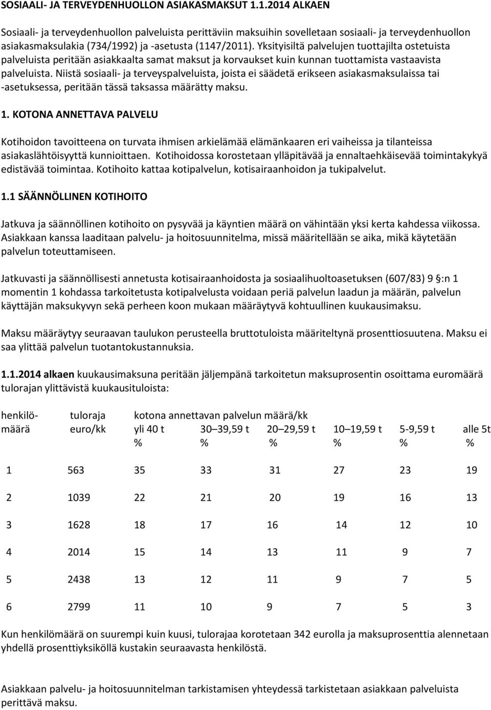 Yksityisiltä palvelujen tuottajilta ostetuista palveluista peritään asiakkaalta samat maksut ja korvaukset kuin kunnan tuottamista vastaavista palveluista.