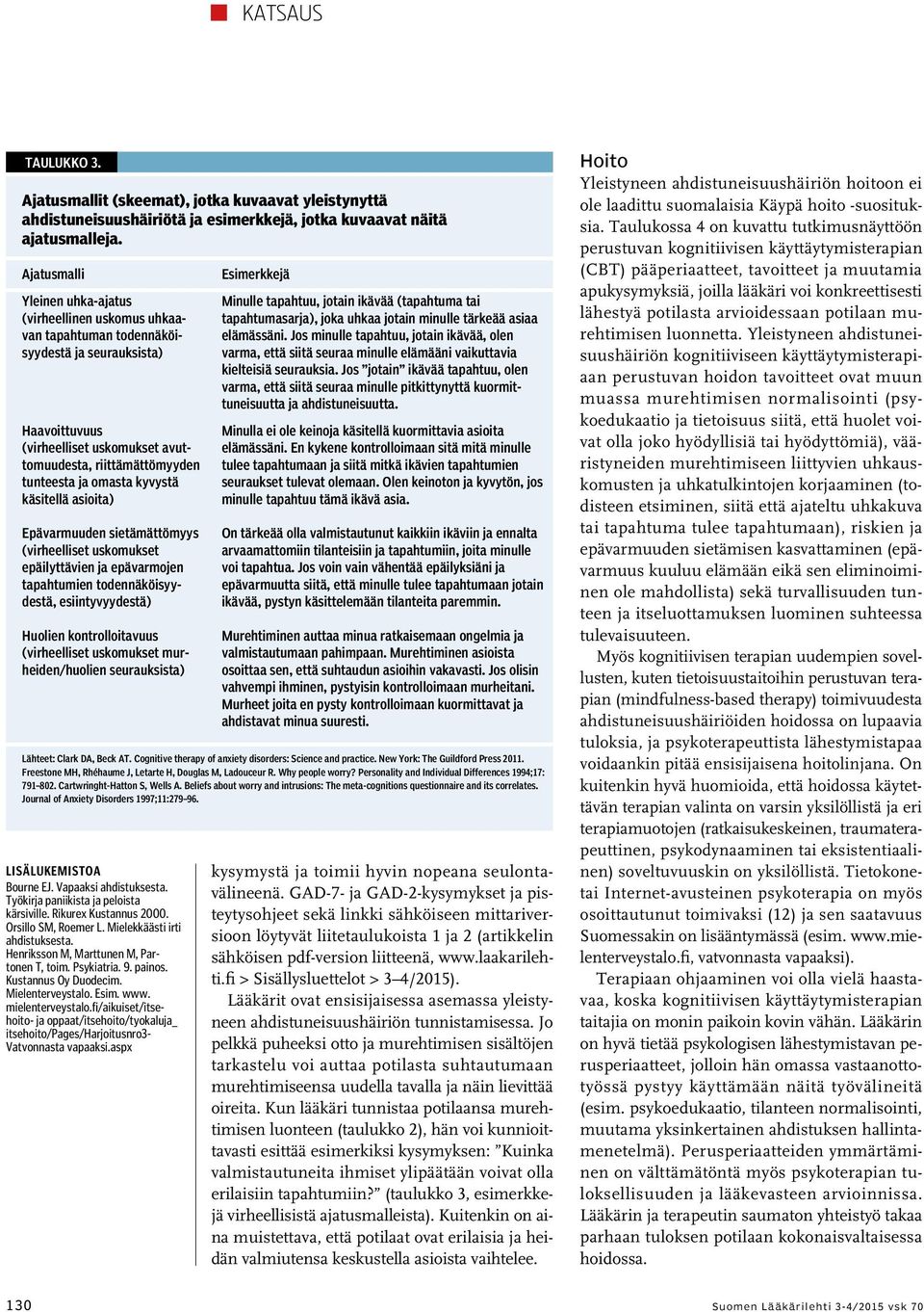 M, Marttunen M, Partonen T, toim. Psykiatria. 9. painos. Kustannus Ajatusmalli Oy Duodecim. Esimerkkejä Mielenterveystalo. Esim. www. mielenterveystalo.