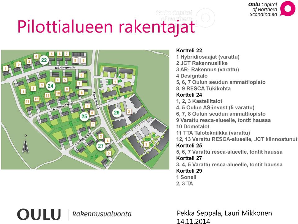 ammattiopisto 9 Varattu resca-alueelle, tontit haussa 10 Dometalot 11 TTA Talotekniikka (varattu) 12, 13 Varattu RESCA-alueelle, JCT