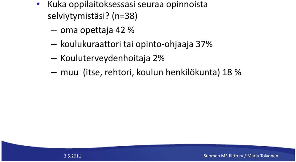 (n=38) oma opettaja 42 % koulukuraattori tai