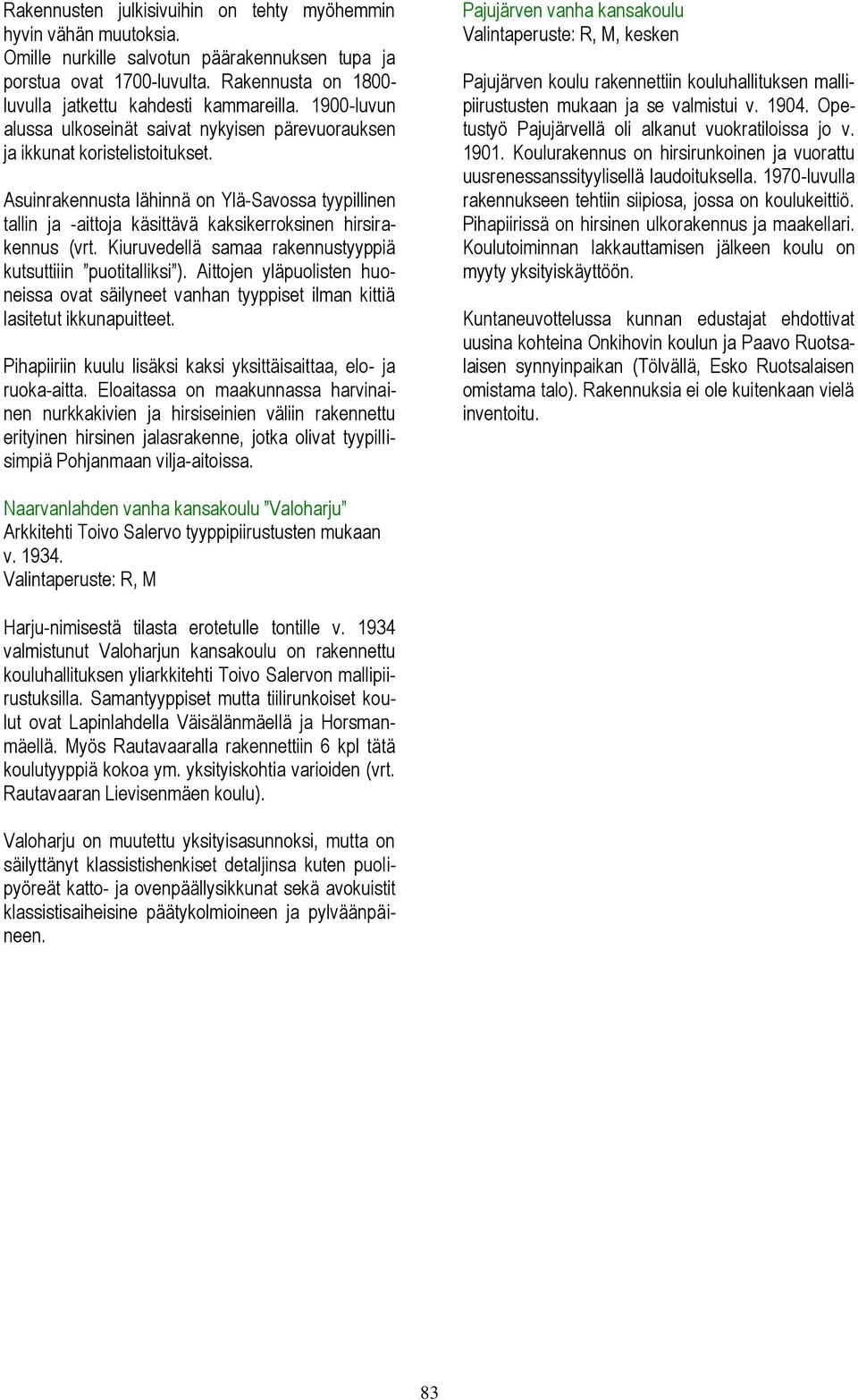 Asuinrakennusta lähinnä on Ylä-Savossa tyypillinen tallin ja -aittoja käsittävä kaksikerroksinen hirsirakennus (vrt. Kiuruvedellä samaa rakennustyyppiä kutsuttiiin puotitalliksi ).