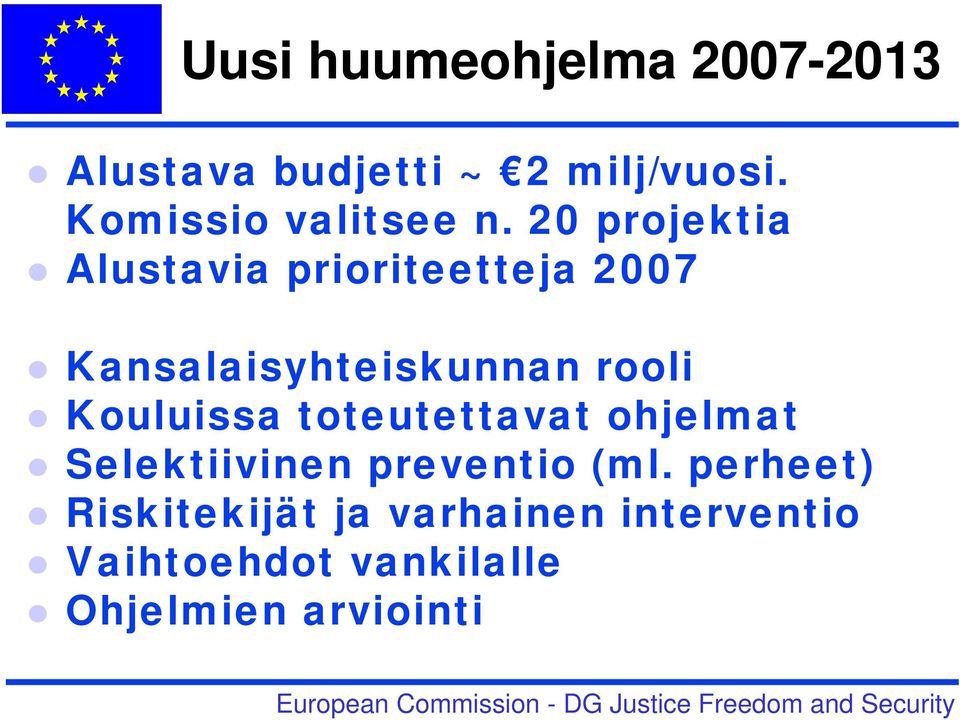 20 projektia Alustavia prioriteetteja 2007 Kansalaisyhteiskunnan rooli