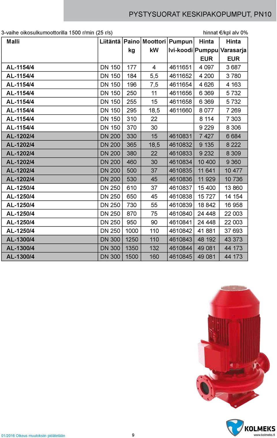 732 AL-1154/4 DN 150 295 18,5 4611660 8 077 7 269 AL-1154/4 DN 150 310 22 8 114 7 303 AL-1154/4 DN 150 370 30 9 229 8 306 AL-1202/4 DN 200 330 15 4610831 7 427 6 684 AL-1202/4 DN 200 365 18,5 4610832