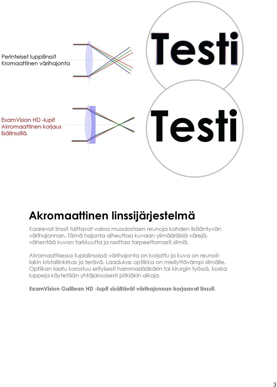 Tämä hajonta aiheuttaa kuvaan ylimääräisiä värejä, vähentää kuvan tarkkuutta ja rasittaa tarpeettomasti silmiä.