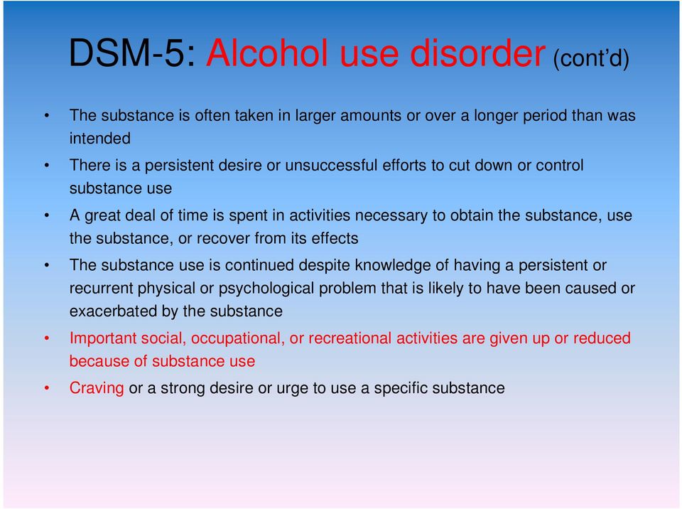 substance use is continued despite knowledge of having a persistent or recurrent physical or psychological problem that is likely to have been caused or exacerbated by the