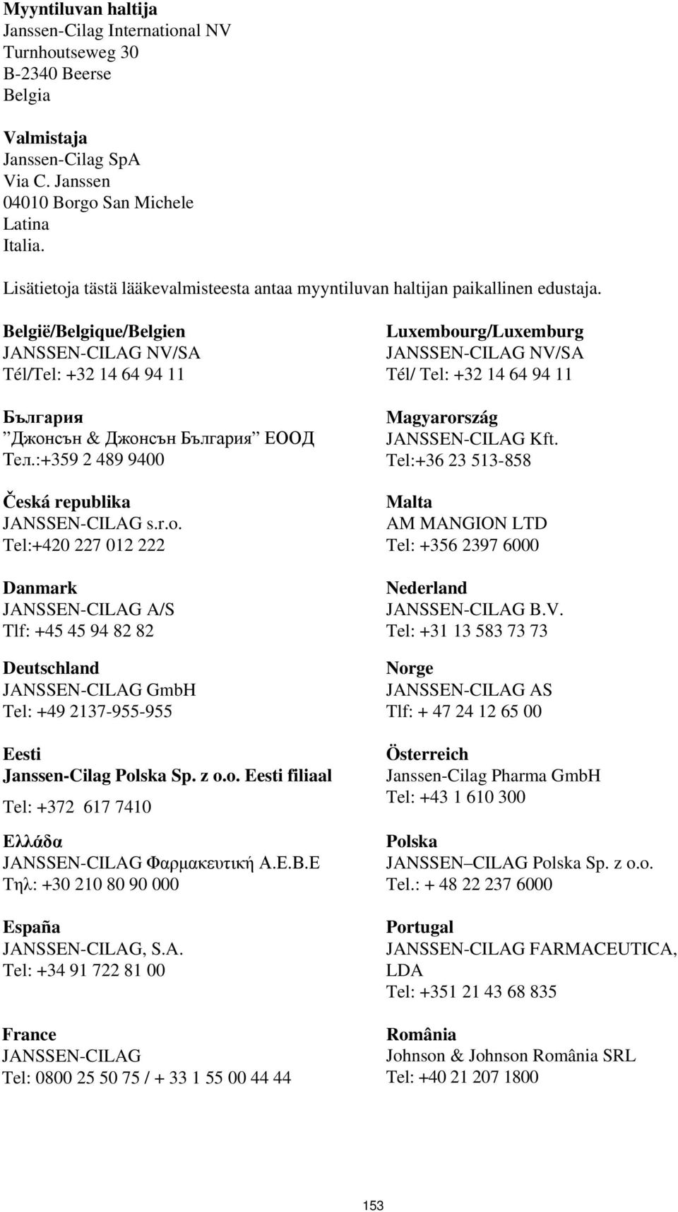 :+359 2 489 9400 Česká republika JANSSEN-CILAG s.r.o.