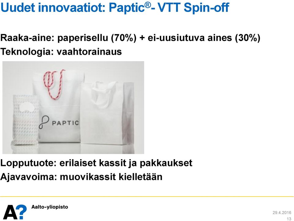 (30%) Teknologia: vaahtorainaus Lopputuote: