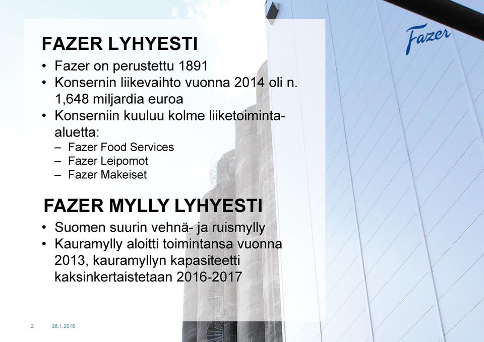 Fazer Leipomot Fazer Makeiset FAZER MYLLY LYHYESTI Suomen suurin vehnä- ja ruismylly