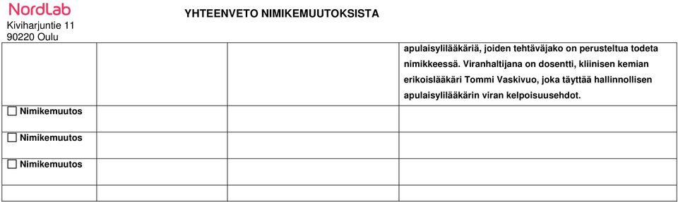 Viranhaltijana on dosentti, kliinisen kemian erikoislääkäri Tommi Vaskivuo,