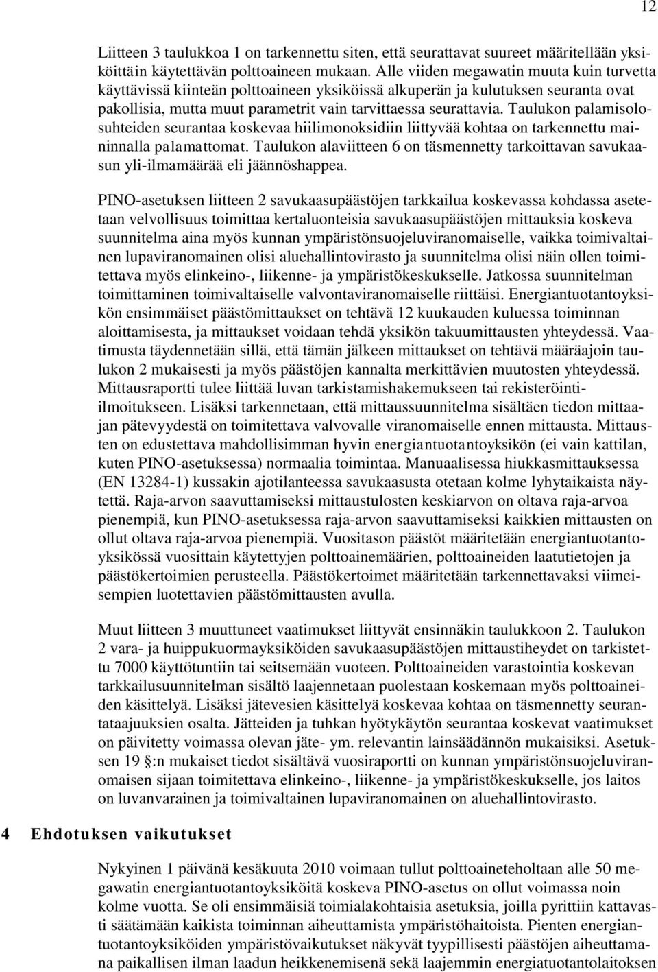 Taulukon palamisolosuhteiden seurantaa koskevaa hiilimonoksidiin liittyvää kohtaa on tarkennettu maininnalla palamattomat.