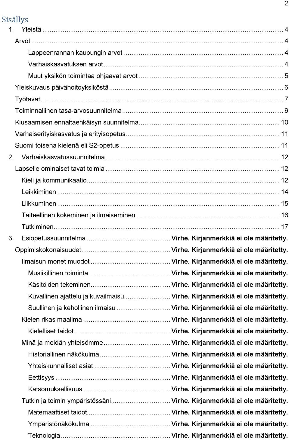 Varhaiskasvatussuunnitelma... 12 Lapselle ominaiset tavat toimia... 12 Kieli ja kommunikaatio... 12 Leikkiminen... 14 Liikkuminen... 15 Taiteellinen kokeminen ja ilmaiseminen... 16 Tutkiminen... 17 3.