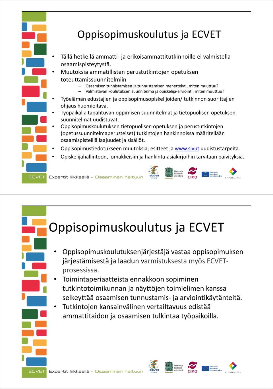 Valmistavan koulutuksen suunnitelma ja opiskelija arviointi, miten muuttuu? Työelämän edustajien ja oppisopimusopiskelijoiden/ tutkinnon suorittajien ohjaus huomioitava.