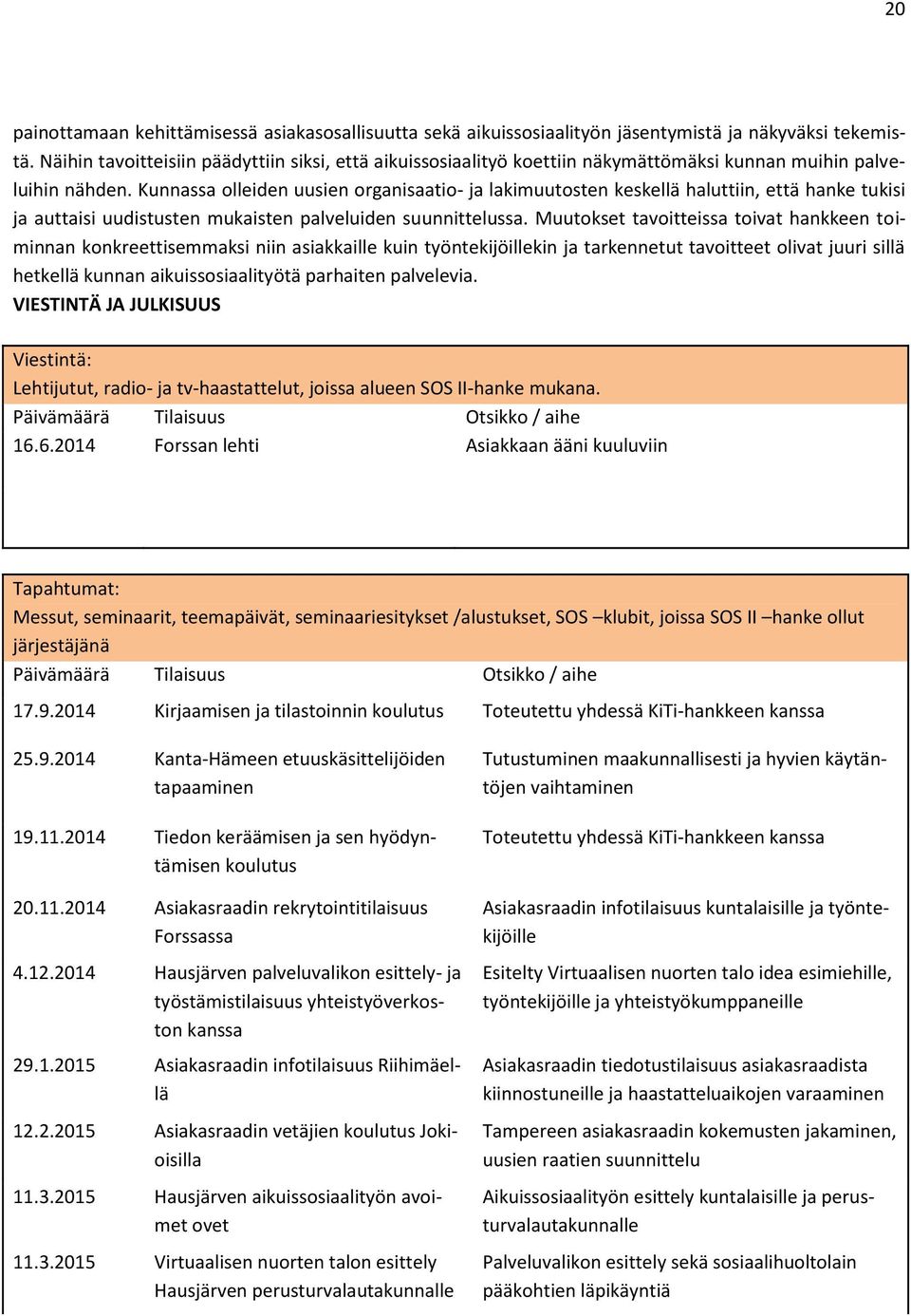 Kunnassa olleiden uusien organisaatio- ja lakimuutosten keskellä haluttiin, että hanke tukisi ja auttaisi uudistusten mukaisten palveluiden suunnittelussa.