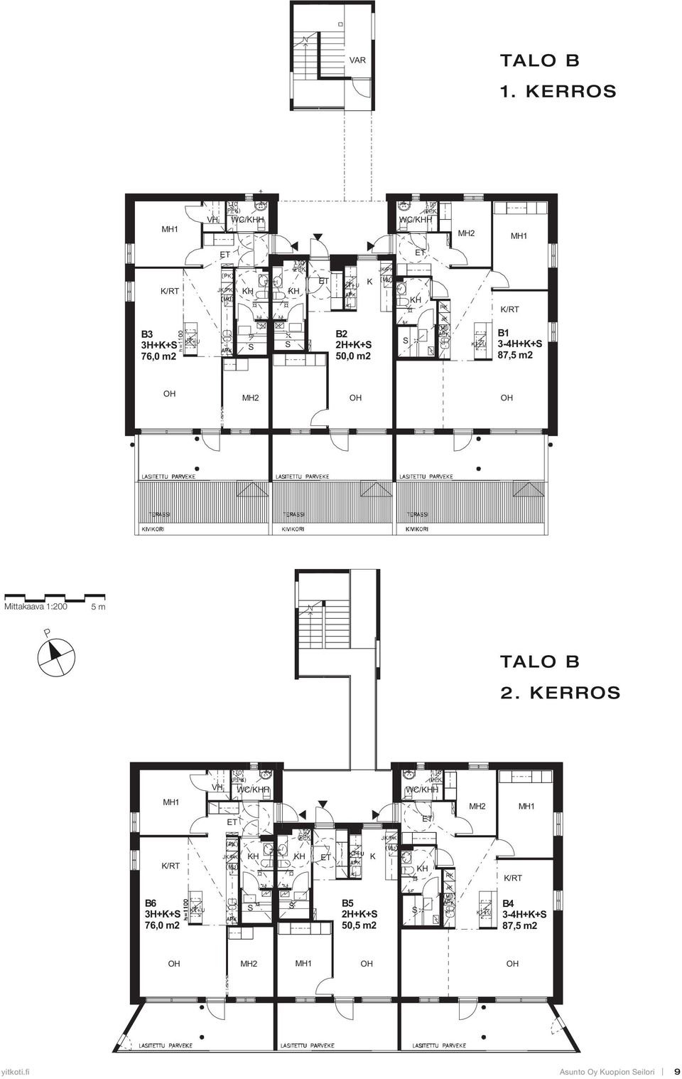 3-4H+K+ 87,2 Mittakaava 1:200 TALO B 2.