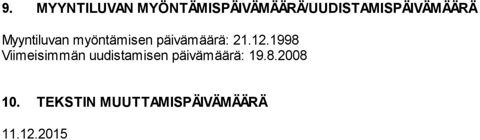 Myyntiluvan myöntämisen päivämäärä: 21.12.