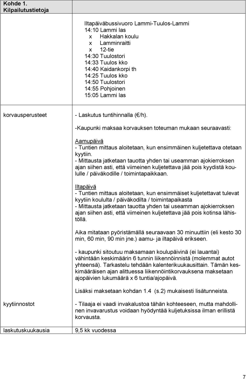 Pohjoinen 15:05 Lammi las korvausperusteet - Laskutus tuntihinnalla ( /h).