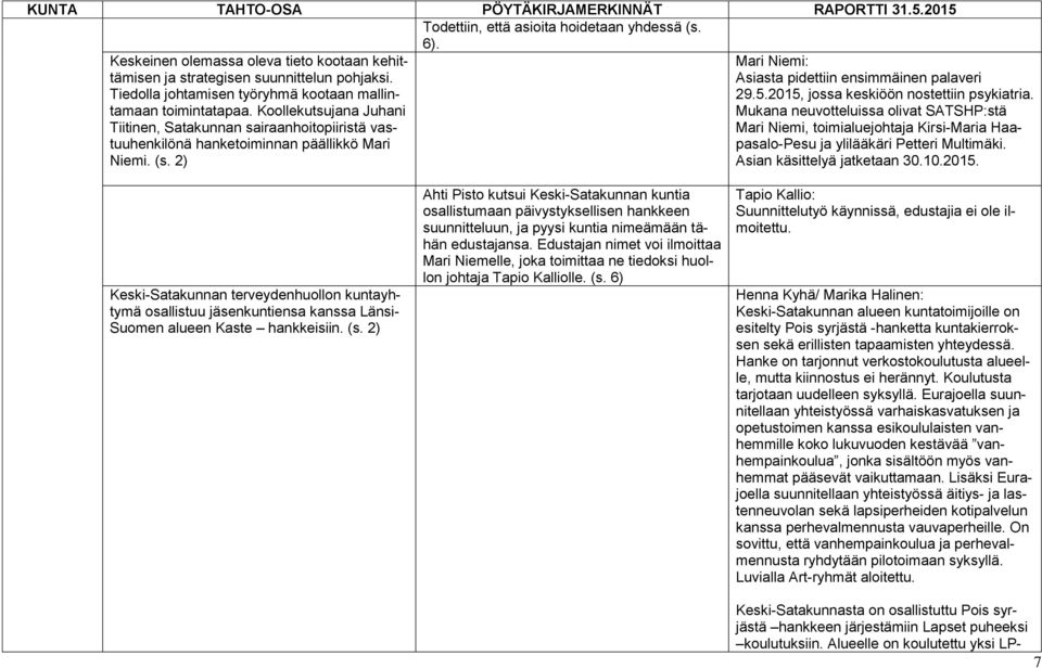 2) Mari Niemi: Asiasta pidettiin ensimmäinen palaveri 29.5.2015, jossa keskiöön nostettiin psykiatria.