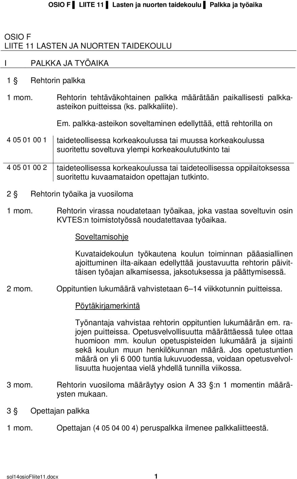 taideteollisessa korkeakoulussa tai taideteollisessa oppilaitoksessa suoritettu kuvaamataidon opettajan tutkinto. 2 Rehtorin työaika ja vuosiloma 1 mom.