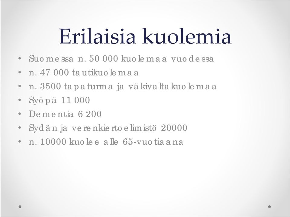 3500 tapaturma ja väkivaltakuolemaa Syöpä 11 000