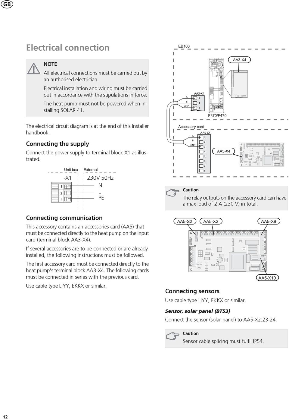 A B GND AA-X The electrical circuit diagram is at the end of this Installer handbook. Connecting the supply Connect the power supply to terminal block X as illustrated.