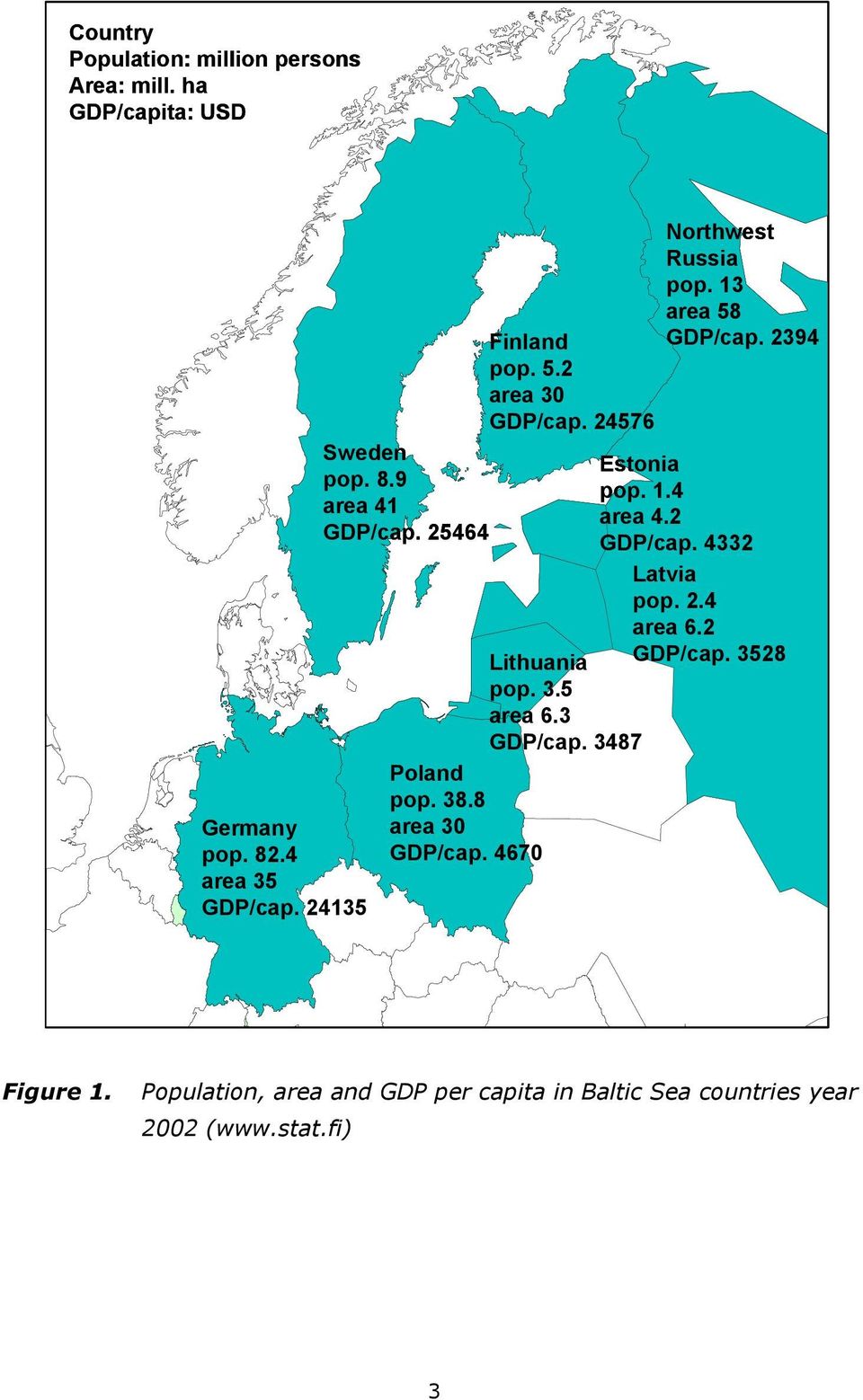 4332 Latvia pop. 2.4 area 6.2 Lithuania GDP/cap. 3528 pop. 3.5 area 6.3 GDP/cap. 3487 Poland pop. 38.8 Germany area 30 pop.