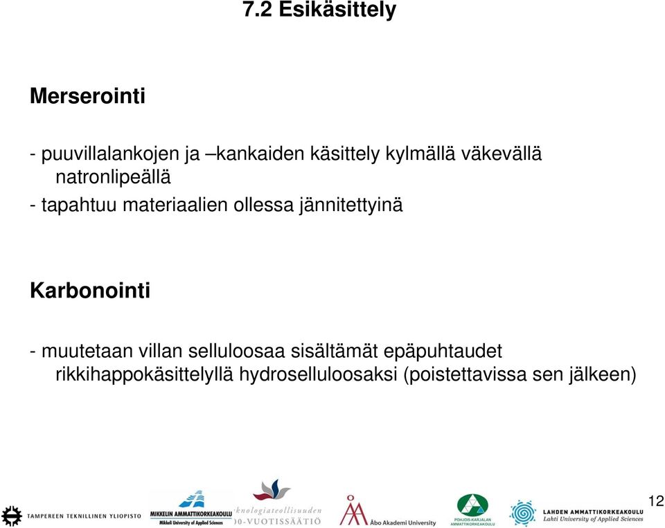 jännitettyinä Karbonointi - muutetaan villan selluloosaa sisältämät