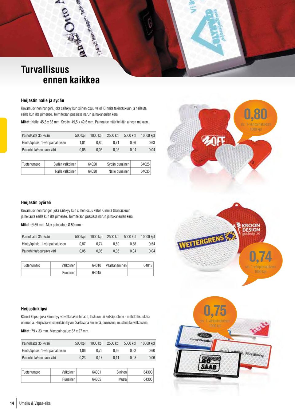 Painolaatta 35,-/väri 500 kpl 2500 kpl 5000 kpl 10000 kpl Hinta/kpl 1,01 0,80 0,71 0,66 0,63 Painohinta/seuraava väri 0,05 0,05 0,05 0,04 0,04 0,80 Tuotenumero Sydän valkoinen 64020 Sydän punainen