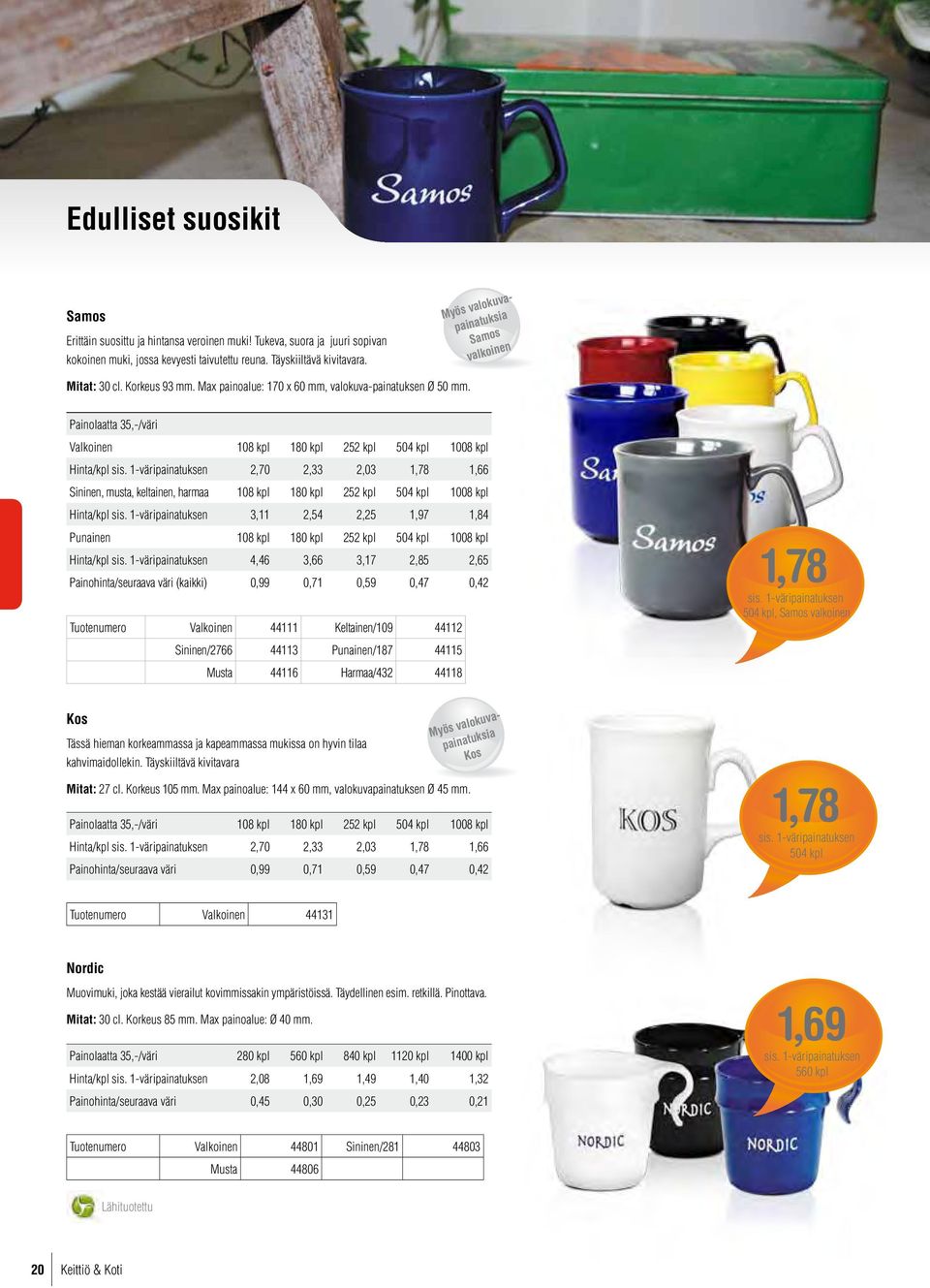 Painolaatta 35,-/väri Valkoinen 108 kpl 180 kpl 252 kpl 504 kpl 1008 kpl Hinta/kpl 2,70 2,33 2,03 1,78 1,66 Sininen, musta, keltainen, harmaa 108 kpl 180 kpl 252 kpl 504 kpl 1008 kpl Hinta/kpl 3,11