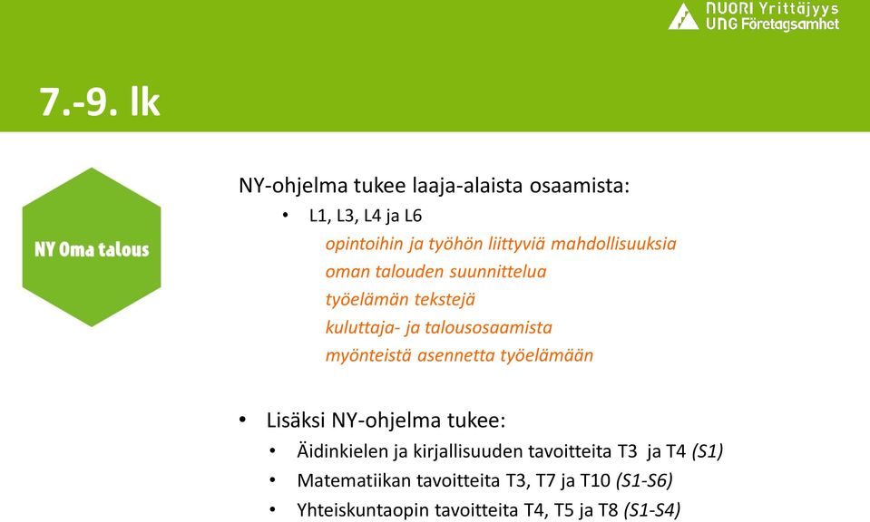 myönteistä asennetta työelämään Lisäksi NY-ohjelma tukee: Äidinkielen ja kirjallisuuden tavoitteita